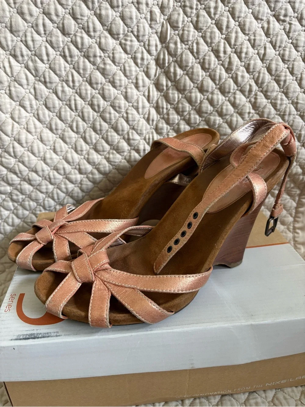 Cole Haan Peach/Blush Suede Knot Wedge Sandals